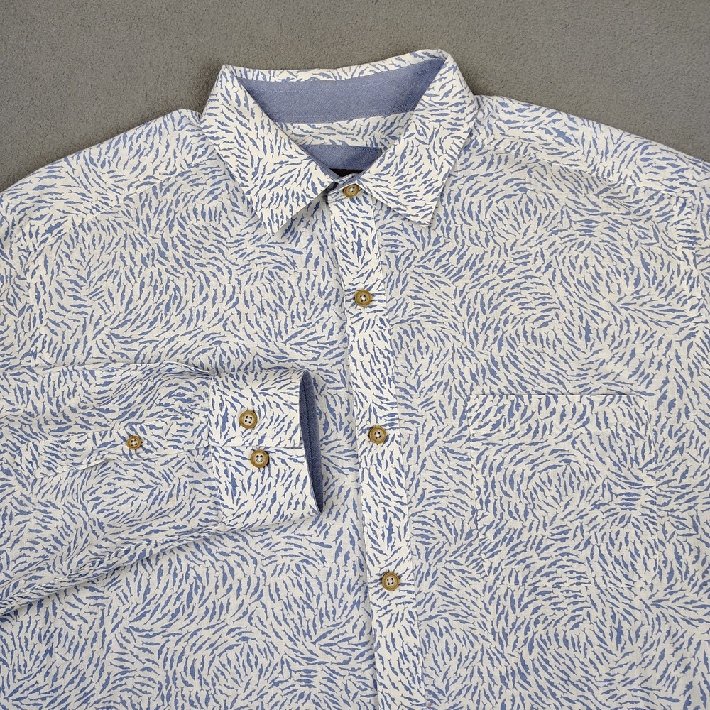 Johnston Murphy Linen Blend Long Sleeve Shirt Men Large XL Button Up Blue White